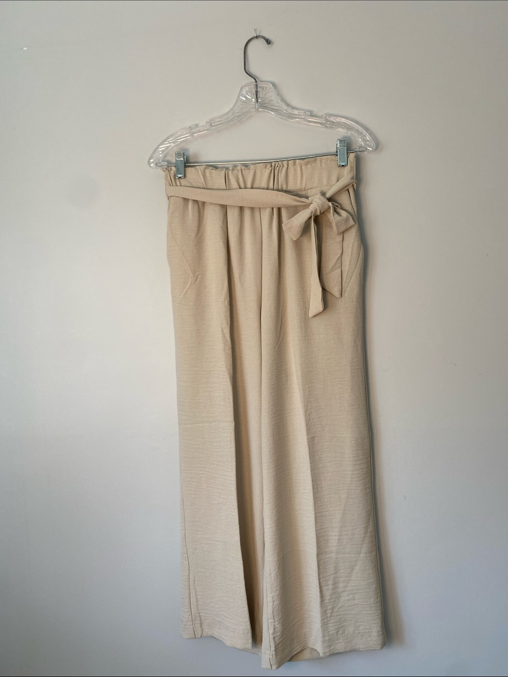 Rachel Zoe Beige Paperbag Waist Cropped Wide Leg Pants Tie Waist Size Small